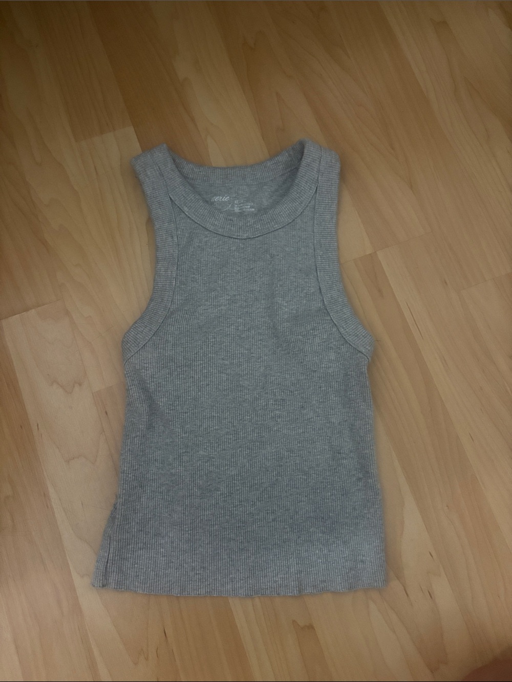 aerie Light Gray Ribbed Tank with Scoop Neck